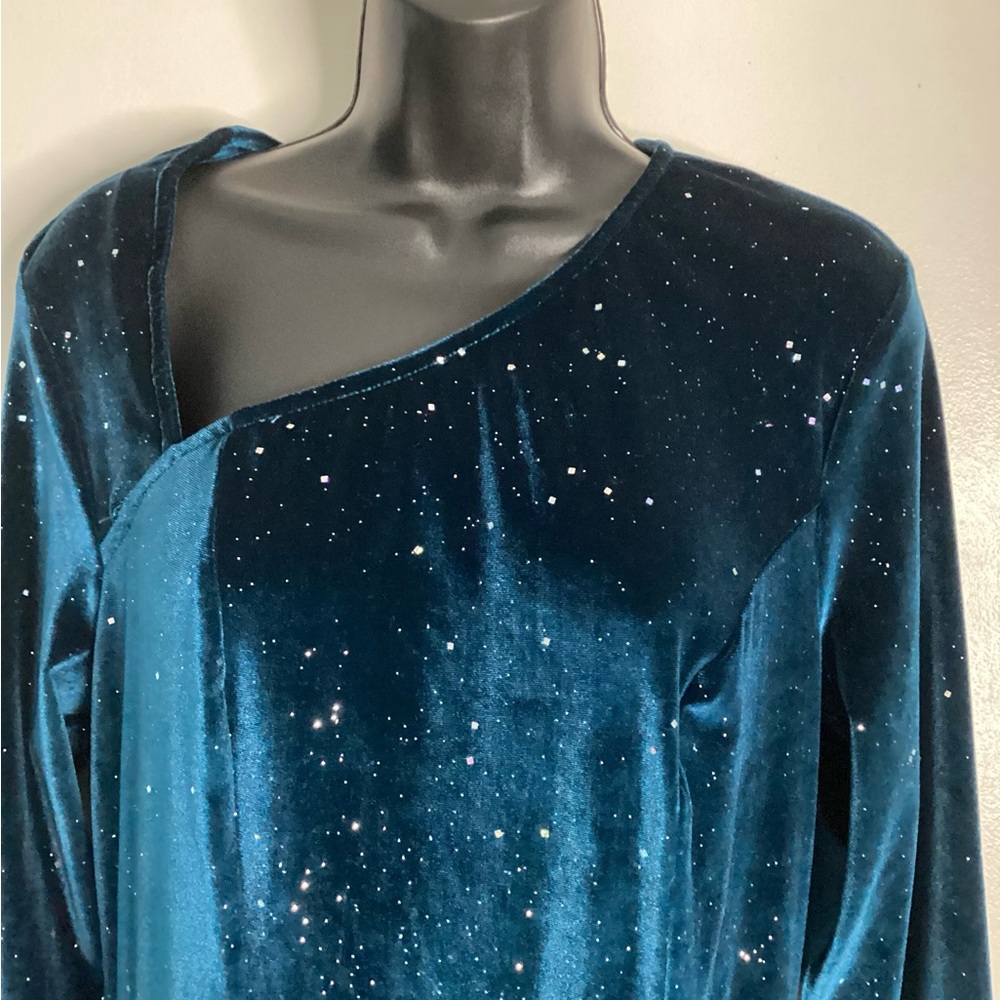 AOMEI Teal Velvet Dress with Sparkle Details M - Picture 3 of 12